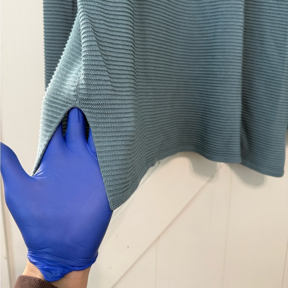 Eileen Fisher Teal Knit V Neck Pullover Long Sleeve Blouse size large - Picture 8 of 15